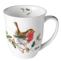 Porcelain mug 0.4 L -  Winter robin