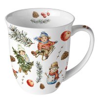 Porcelain mug 0.4 L -  Playing outside white