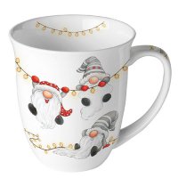 Porcelain mug 0.4 L -  Gnomes on the light chain white