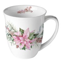Porcelain mug 0.4 L -  Pink poinsettia
