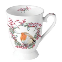Porcelain Cup -  Robin In Wreath