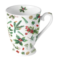 Porcelain Cup -  Winter greenery white