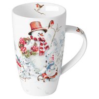 Porcelain mug 0.6 L - Sporty snowmen