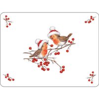 Tischsets -  Christmas robins white