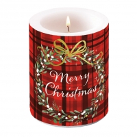 装饰蜡烛 - Christmas Plaid Red