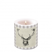 Decorative candle small - Checked Stag Head Brown