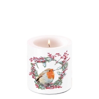 Decorative candle small - Robin In Wreath