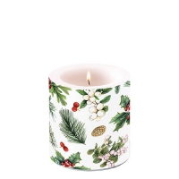 Candela decorativa piccola - Candle small Winter greenery white