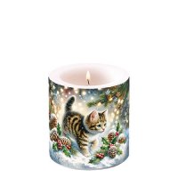 Decorative candle small - Cute cat in the snow