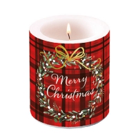 Dekorkerze mittel - Candle medium Christmas plaid red