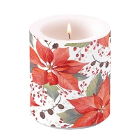 中号装饰蜡烛 - Candle Medium Poinsettia And Berries