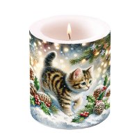 Decoratieve kaars medium - Cute cat in the snow