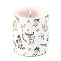 Decorative candle medium - Forest gnomes white