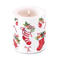 Decorative candle medium - X-Mas stockings white