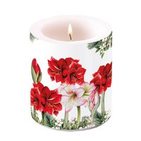 Decorative candle medium - Blooming amaryllis white
