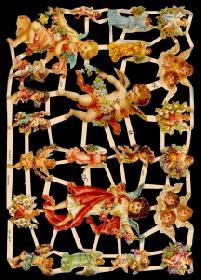 Glanzbilder - 3 mittlere Engel und viele kleine Engel