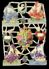 Imágenes brillantes con mica plateada - 4 Schiffe mit Blumen, 2 Blumenherzen