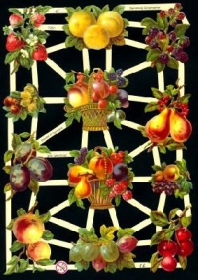 Images brillantes avec du mica argenté - Obstkorb mit heimischen Obst und Zitrusfrüchten