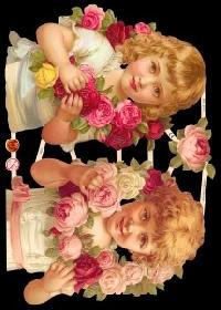 Glanzbilder - 2 Kinder mit Rosen
