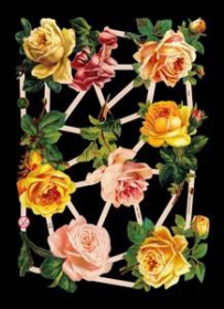 银色云母的眩光图片 - 4 gelbe, 3 rosa und 1 rote Rose