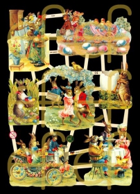 Glanzbilder mit Silber-Glimmer - Osterbogen mit vielen liebevollen Osterhasen