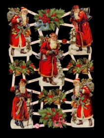 Imágenes brillantes con mica plateada - 5 Weihnachtsmänner und 5 Nistelsträucher