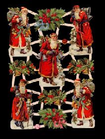 Glanzbilder - Weihnachtsmänner mit Ilex