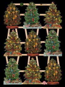 Glanzbilder mit Gold-Glimmer - 9 Weihnachtsbäume