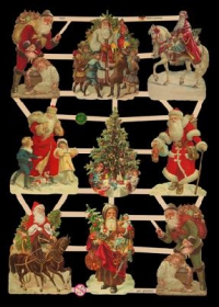 Glanzbilder mit Gold-Glimmer - 9 Bilder mit Weihnachtsmännern
