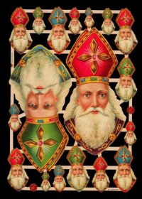 Błyszczące obrazy z srebrną miką - 2 große und 16 kleine Bischof Nikolaus Köpfe