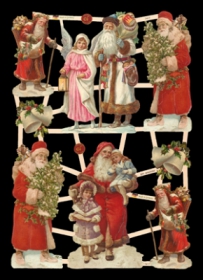Glanzbilder mit Gold-Glimmer - 6 Weihnachtsmänner
