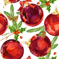 Napkins 33x33 cm - Red Baubles on White