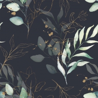 Serviettes 33x33 cm - Mint Leaves on black