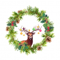 Serviettes 33x33 cm - Christmas wreath with deer