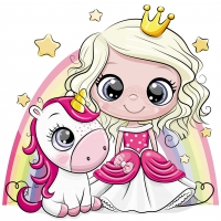 Napkins 33x33 cm - Cartoon Princess & Unicorn