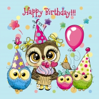 Napkins 33x33 cm - Happy Birthday Owls