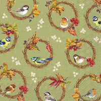 餐巾25x25厘米 - BIRDS IN THE WREATH green