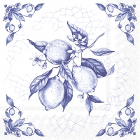 餐巾25x25厘米 - LEMON ON TILE white blue