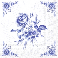 Serwetki 25x25 cm - ROSE ON TILE white blue