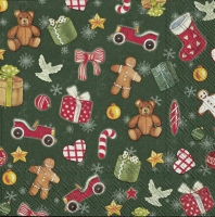 Servietten 25x25 cm - FESTIVE CHRISTMAS TOYS green