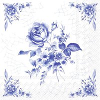 Servietten 25x25 cm - ROSE ON TILE white blue
