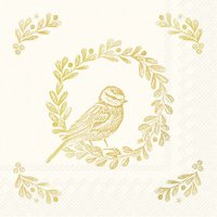 Napkins 25x25 cm - BRIGHT BIRD WREATH cream gold