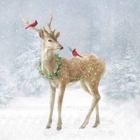 Serviettes 25x25 cm - DEER IN SNOW blue