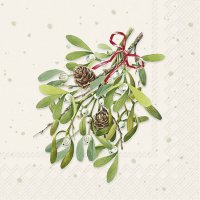 Napkins 25x25 cm - MISTLETOES cream