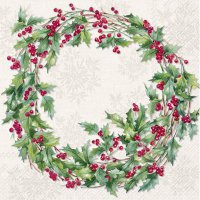 Serviettes 25x25 cm - ILEX WREATH cream