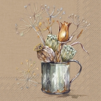 Napkins 33x33 cm - FLOWERS IN A POT brown