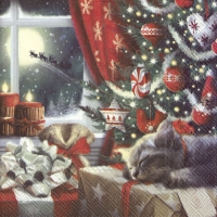 Serviettes 33x33 cm - CAT IS WAITING FOR CHRISTMAS
