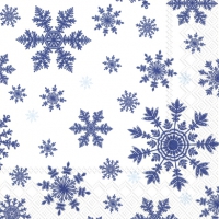 Servietten 33x33 cm - FALLING SNOWFLAKES white blue