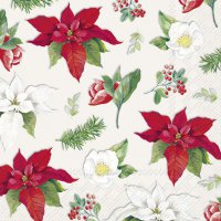 餐巾33x33厘米 - CHRISTMAS FLORALS ALLOVER wht.