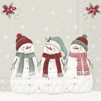 Serviettes 33x33 cm - THREE SNOWMEN cream